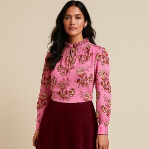 J.CREW Drapey Tie Neck Ruffle Top in Marigold Bouquets Size XXS $89.50 price NWT